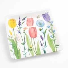 Spring Tulip Garden 10" Square Disposable Dinner Plates - 8 Pack