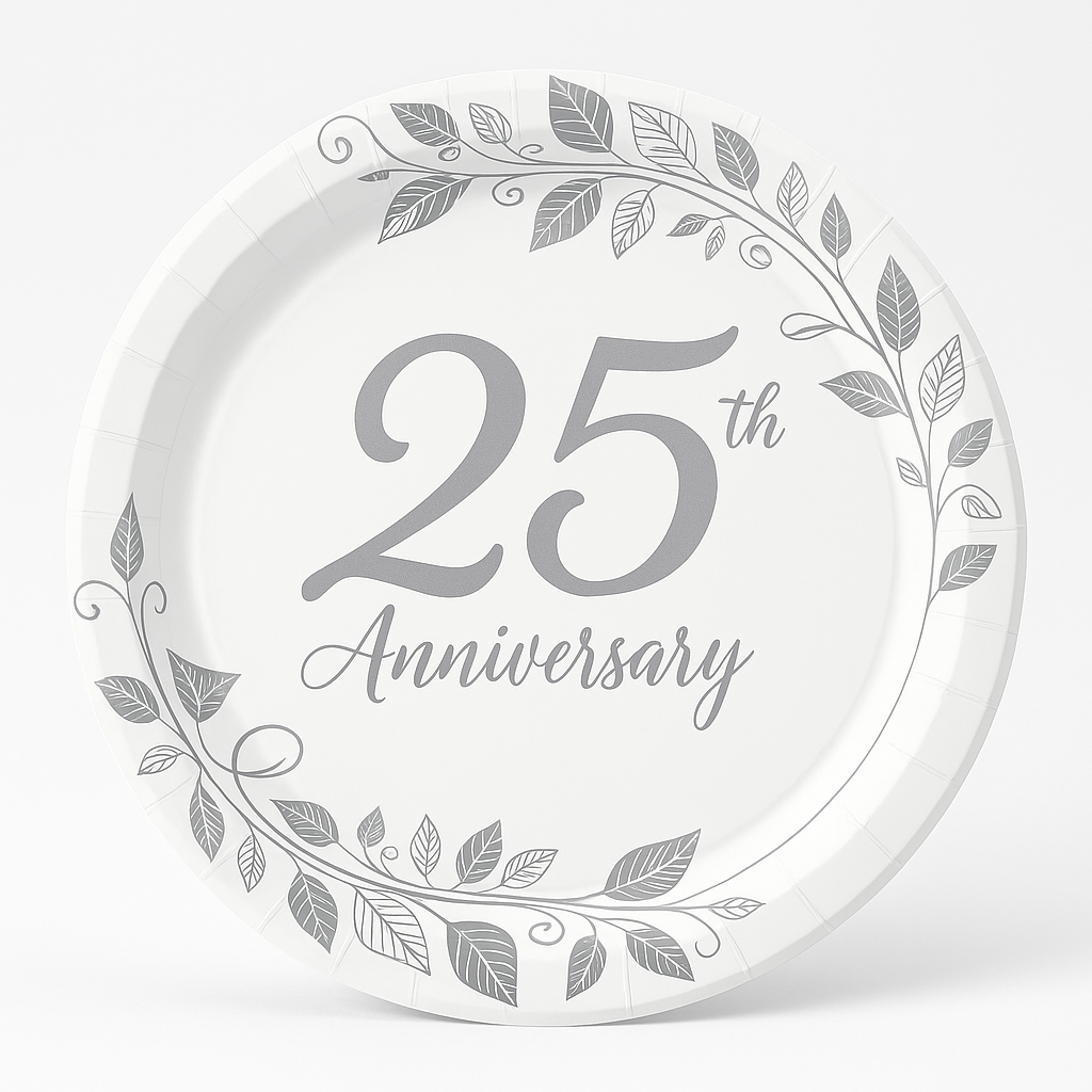 25th Anniversary Metallic Round Dinner Plates, 10.5-Inch, 8-Pack