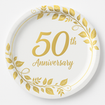 Elegant 50th Anniversary Metallic Paper Plates - 10.5