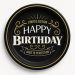 Better with Age Birthday Round Plates, Black/Gold, 10.5-Inch, 8-Pack