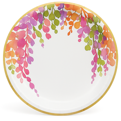 Romantic Floral 10.5" Round Paper Plates with Gold Trim - 8 Pack