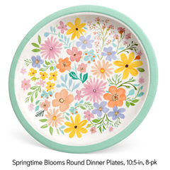 Springtime Blooms 10.5-Inch Round Paper Plates, 8-Pack