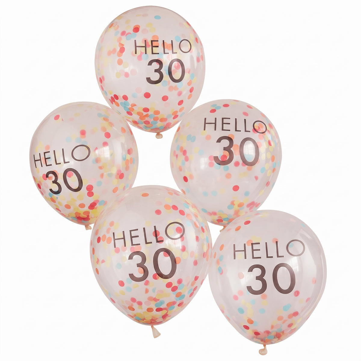 Bright Pastel "Hello 30" Birthday Balloons, 12-Inch, 5-Pack