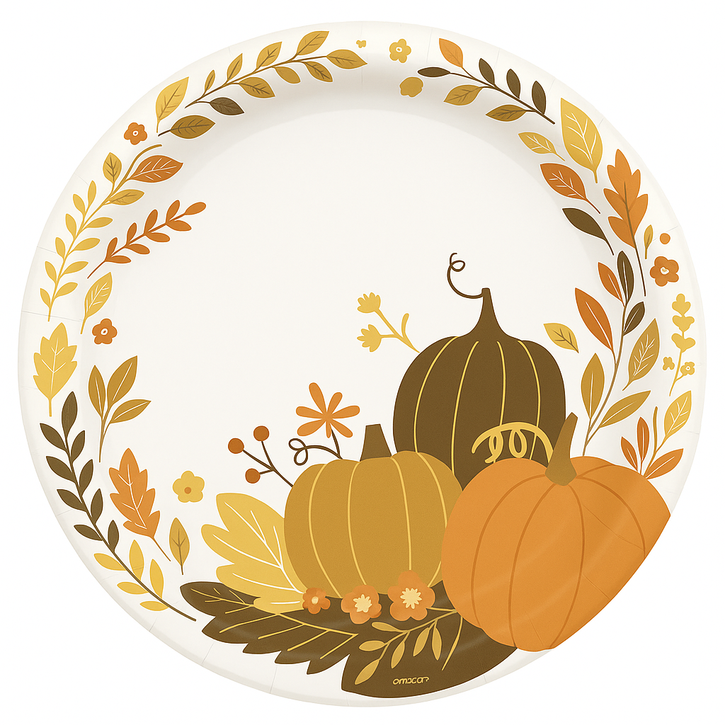 Golden Autumn Harvest Paper Plates - 10.5"