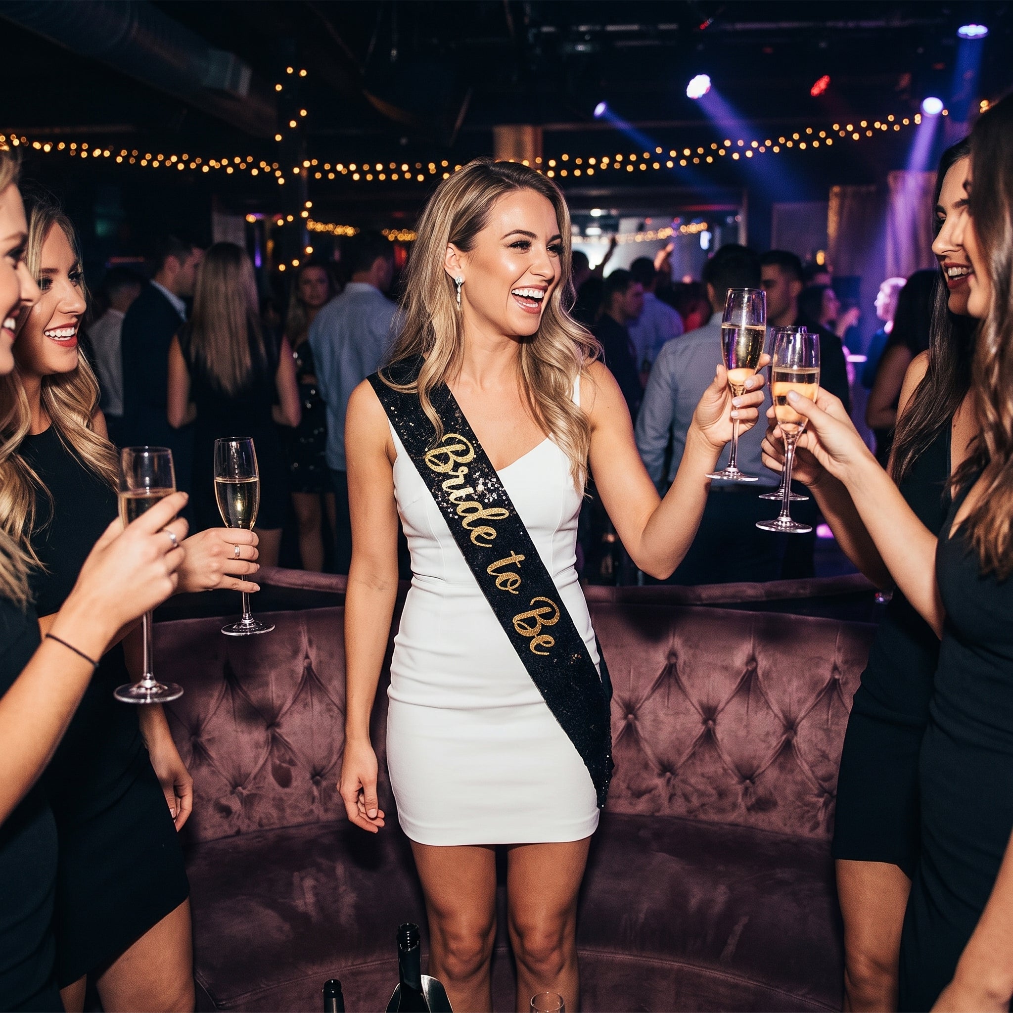 Glamorous "Bride To Be" Sequin Sash in Black and Gold
