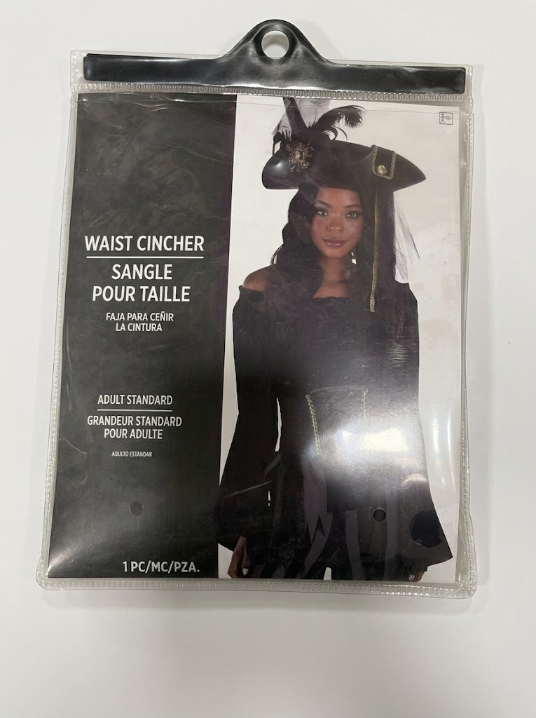Pirate Wench Black Waist Cincher with Gold Detailing - Adult One Size