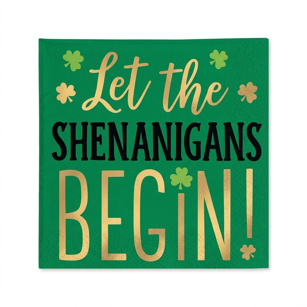 Shenanigans St. Patrick's Day Beverage Napkins, 16-Pack - 5 In. X 5 In.