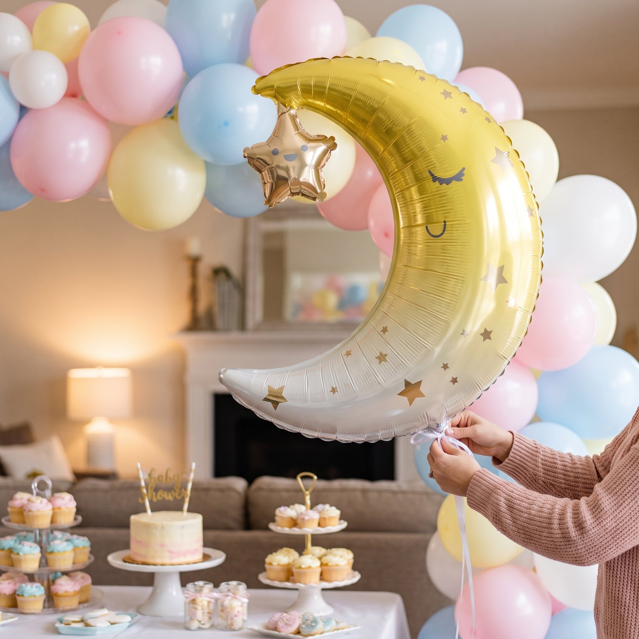 Crescent Moon and Star Metallic Foil Balloon