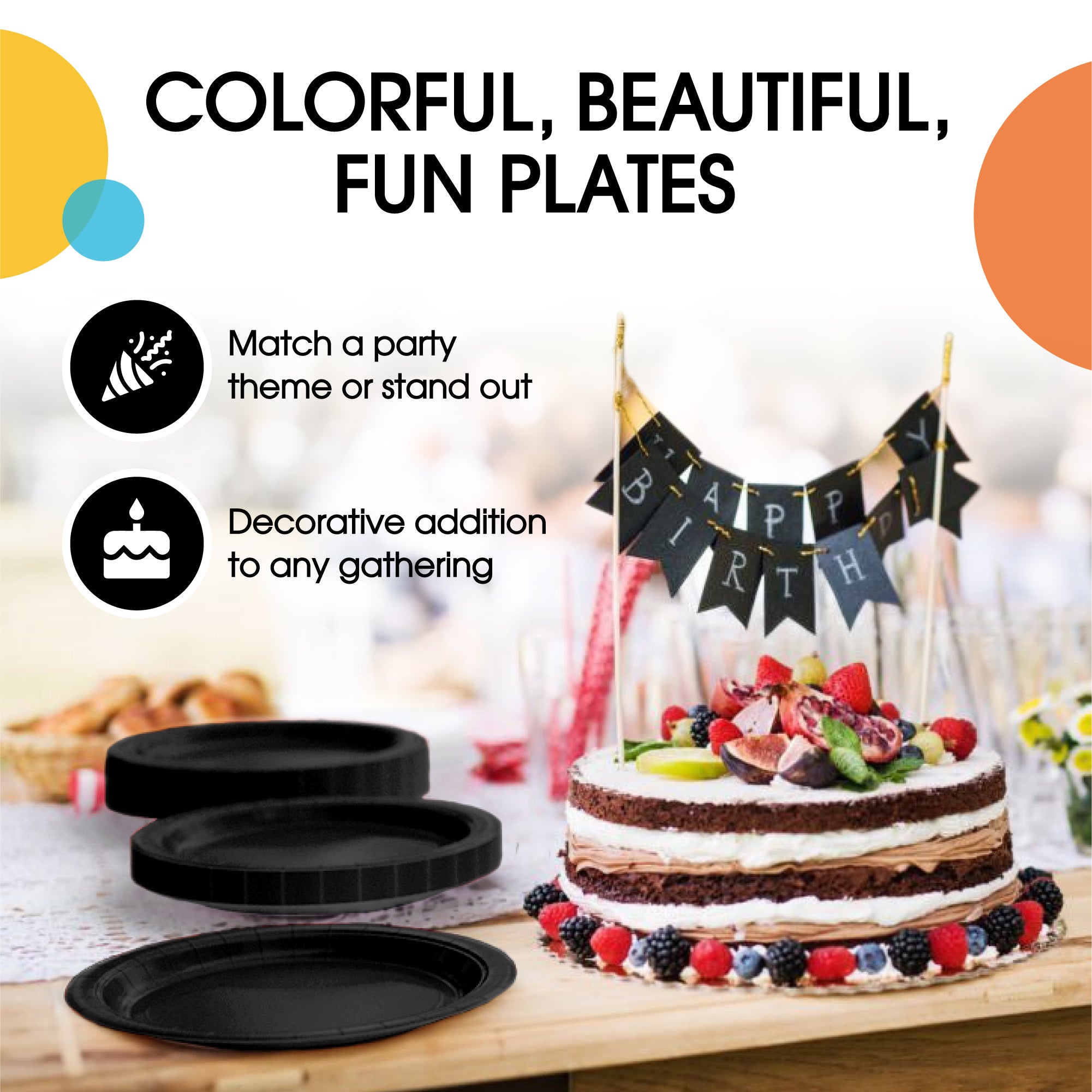 7 In. Black Paper Plates - 20 Ct.