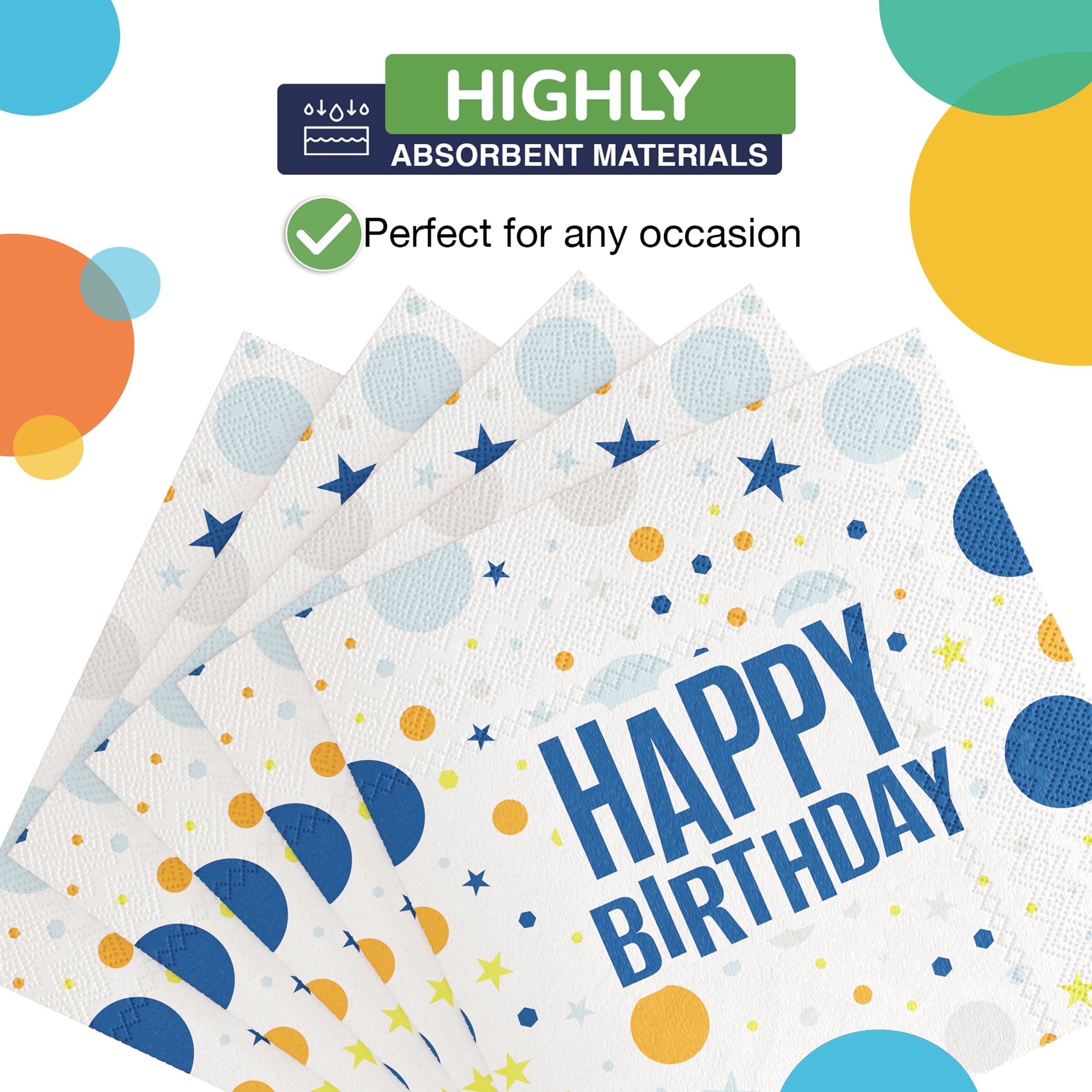 Blue Birthday Print Luncheon Napkins - 50 Ct.