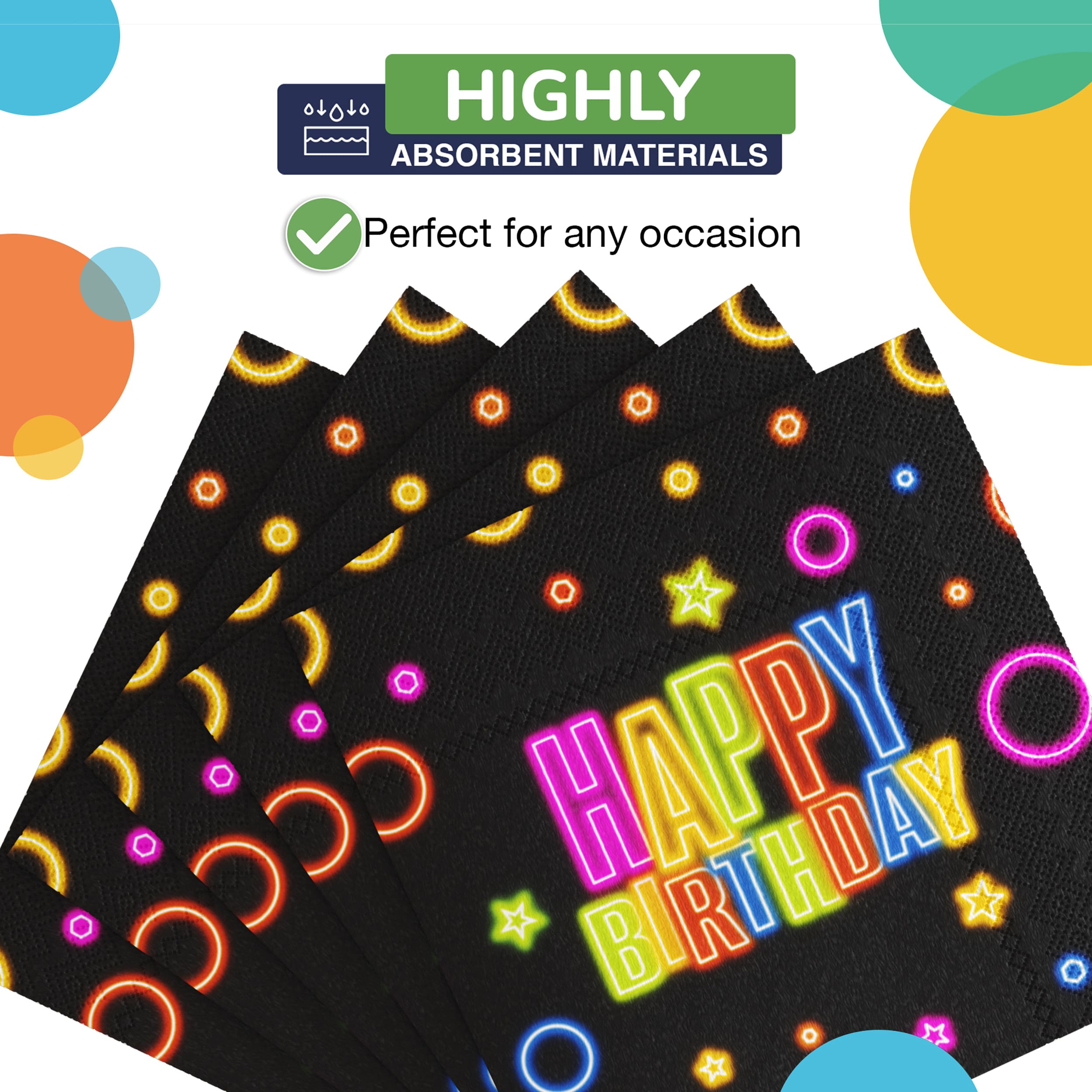 Neon Birthday Print Luncheon Napkins - 50 Ct.