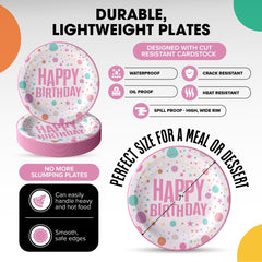 7 In. Pink Birthday Print Paper Plates - 50 Ct.| Case of 20