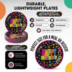 7 In. Neon Birthday Print Paper Plates - 50 Ct.