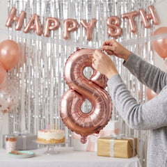 Rose Gold Script Number 8 Balloon - Air-Filled Foil