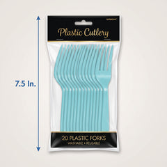 Robin's Egg Blue Economy Plastic Forks - 7.5 in. - 20 Pack