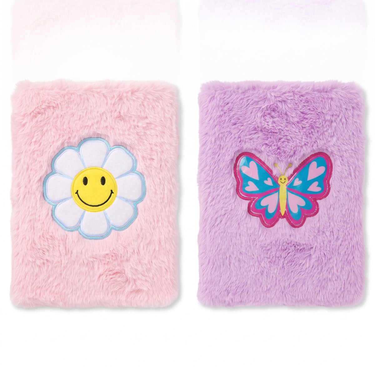 Delightful Fuzzy Notebooks - Smiley Flower & Butterfly Designs