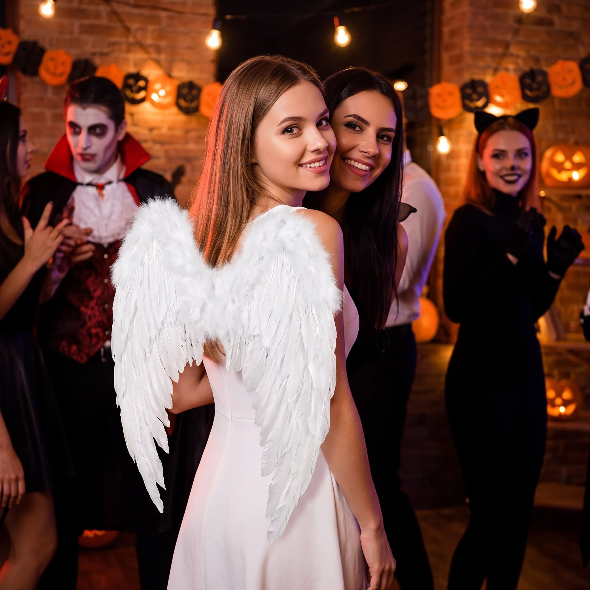 Elegant 22-Inch White Feather Angel Wings Costume Accessory