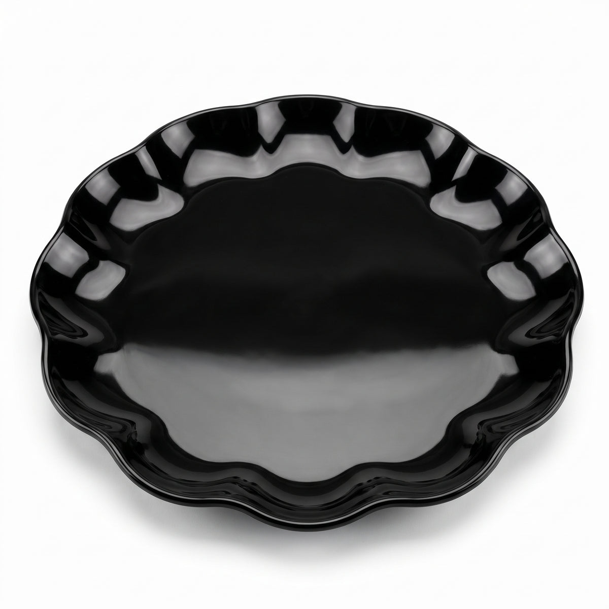 Elegant Black Scalloped Plastic Serving Tray - 12 Inch