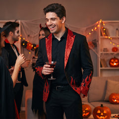 Men's Devil Suit Jacket Costume with Red Flame Detail - L/XL