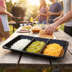 Black Plastic Compartment Serving Tray - 9.5" x 14.25"