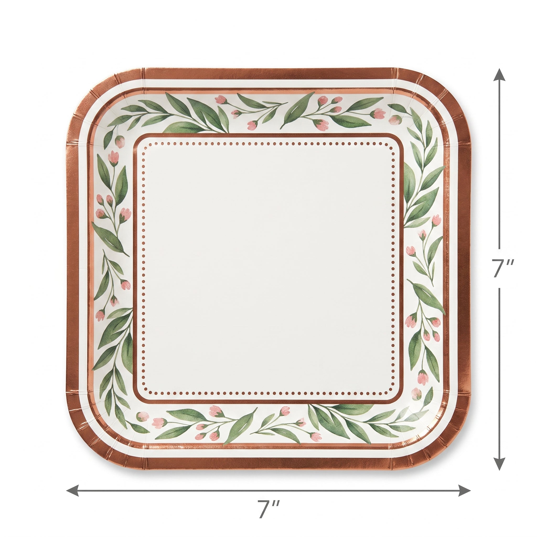 Love & Leaves Metallic Floral Dessert Plates - 7" Square, 8 Pack