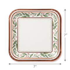Love & Leaves Metallic Floral Dessert Plates - 7" Square, 8 Pack