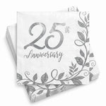 Silver 25th Anniversary Lunch Napkins - 6.5 In. x 6.5 In. - 16 Pack