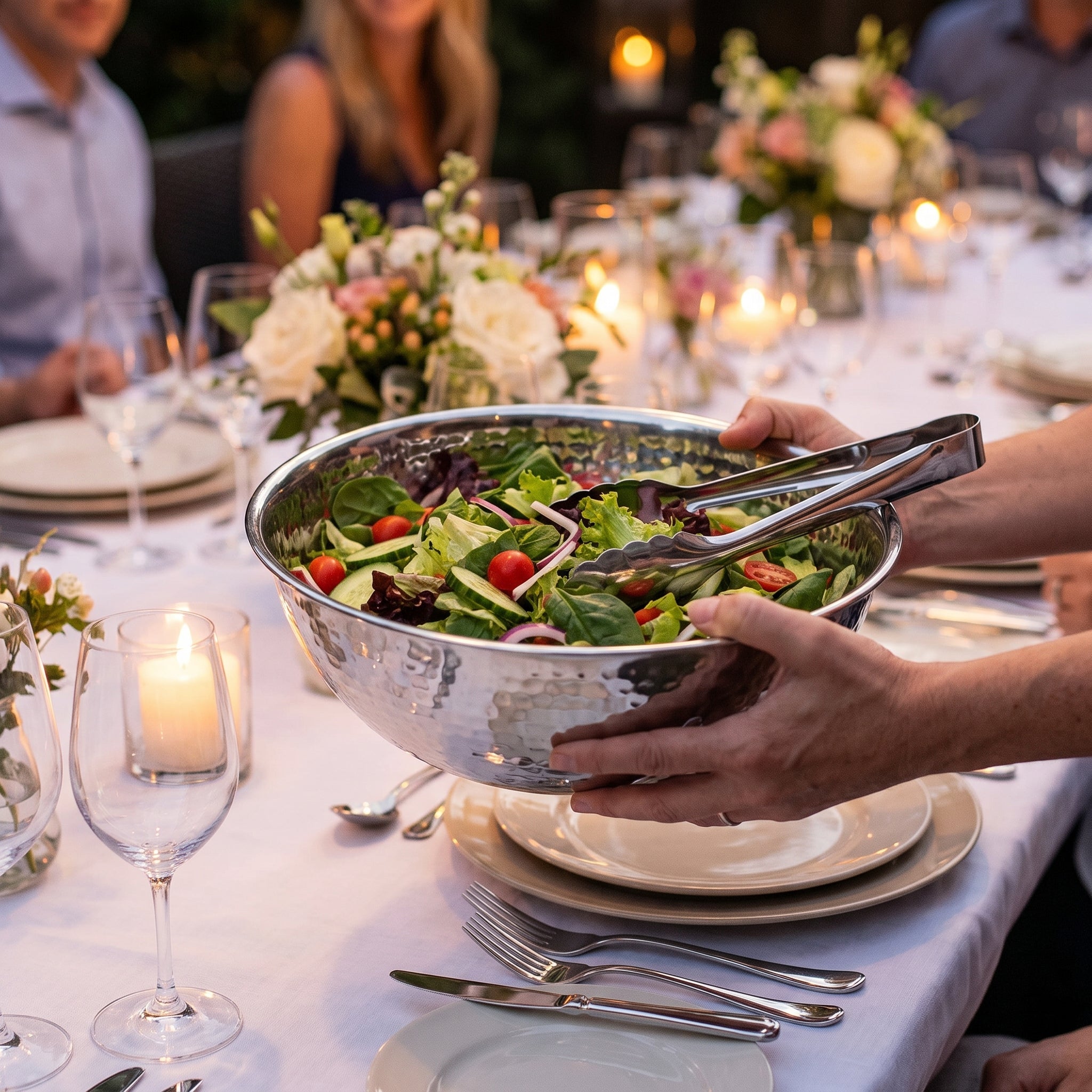 Elegant 10.75" Hammered Stainless Steel Serving Bowl