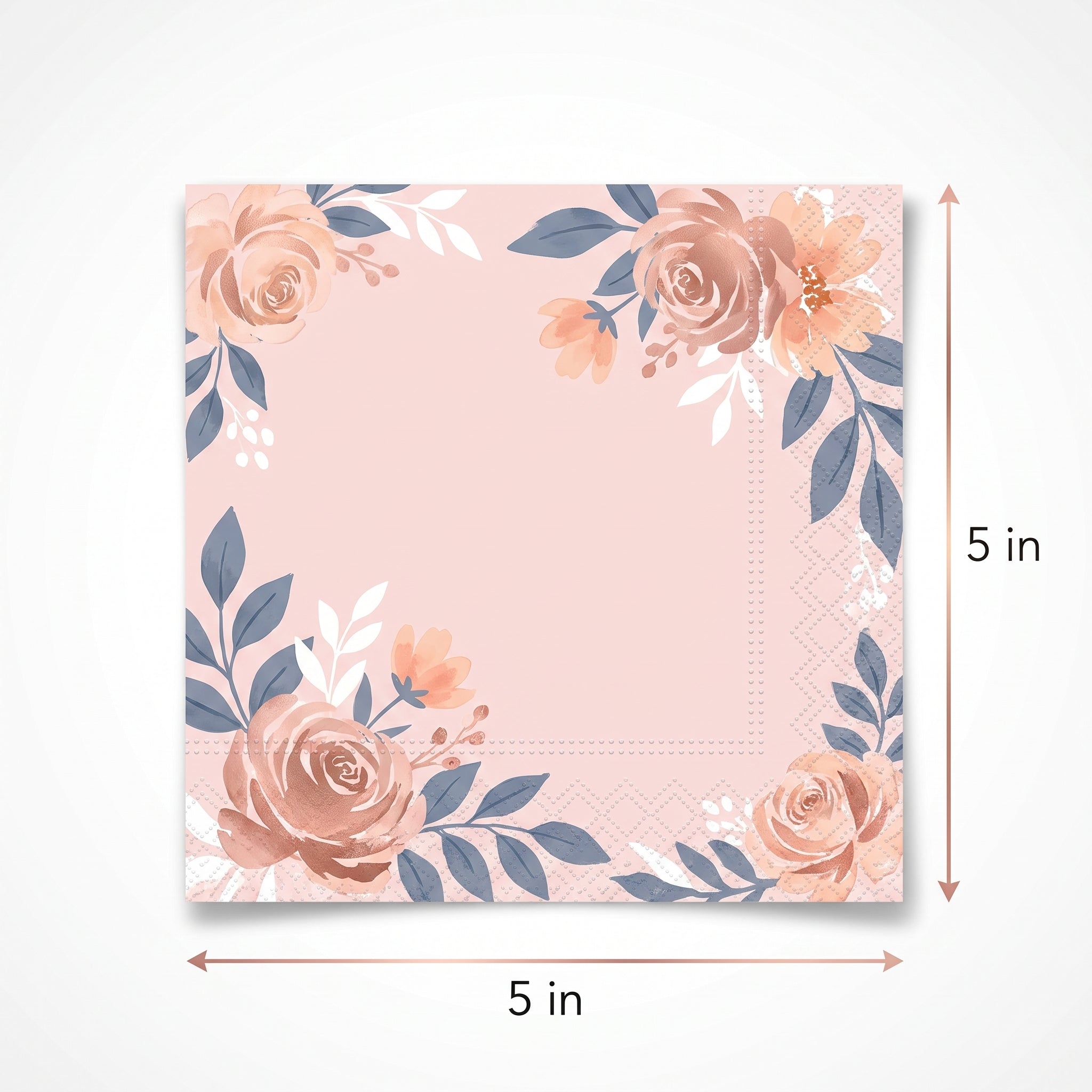 Rose Gold Floral Beverage Napkins - 5 In. X 5 In.