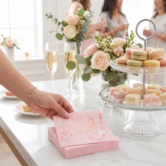 Blush "She Said Yes" Beverage Napkins - Rose Gold, 16-Pack - 5 In. X 5 In.