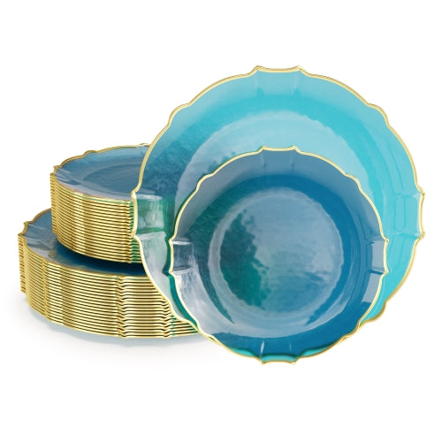 Peacock/Gold Petal Plates - Combo Pack 40/40