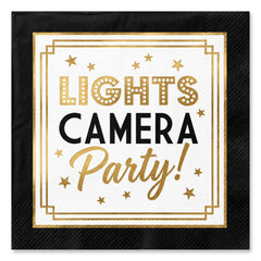 Hollywood Awards Night Beverage Napkins - "Lights Camera Party!" Theme, 40-Pack - 5 In. X 5 In.