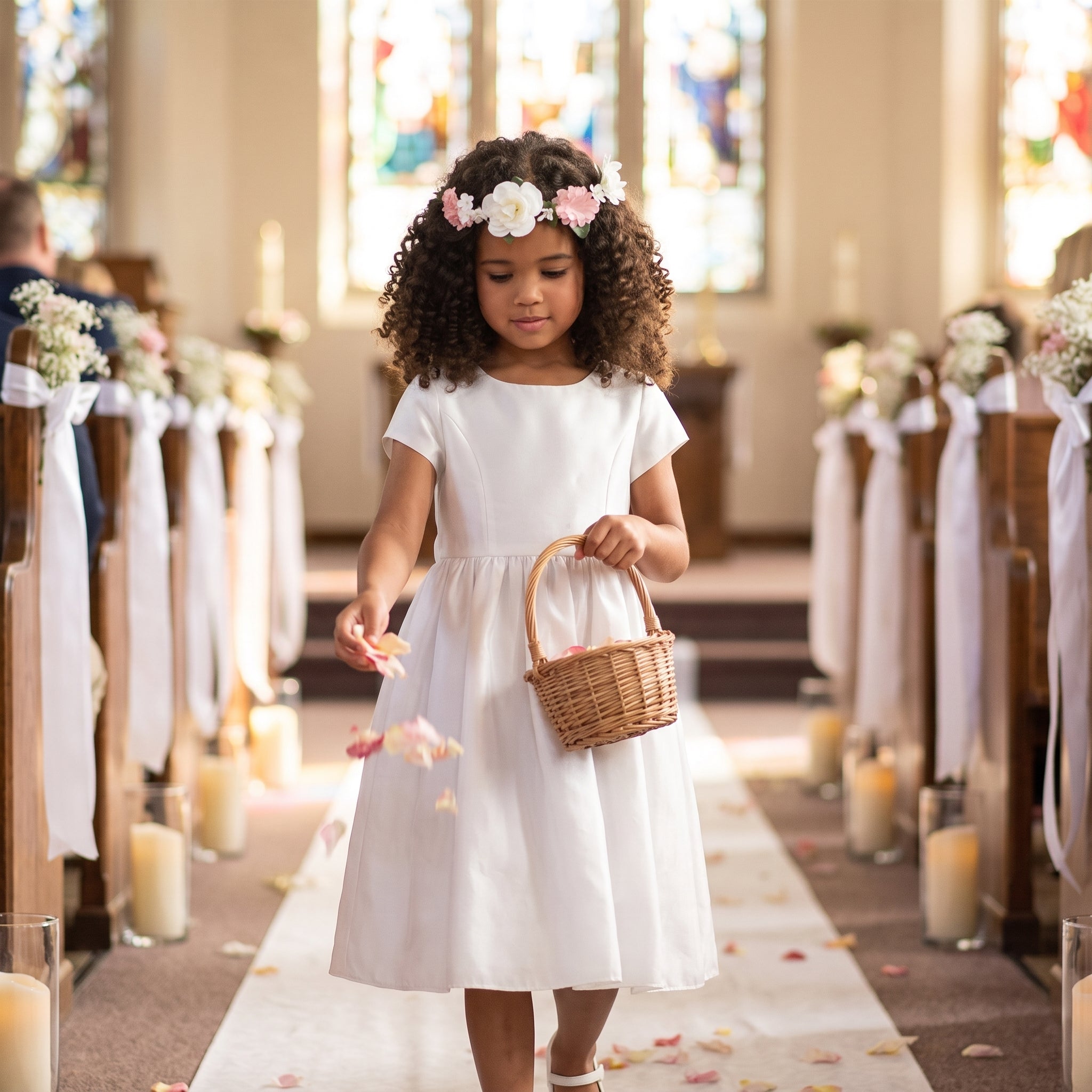 Pink and White Flower Girl Head Wreath for Weddings