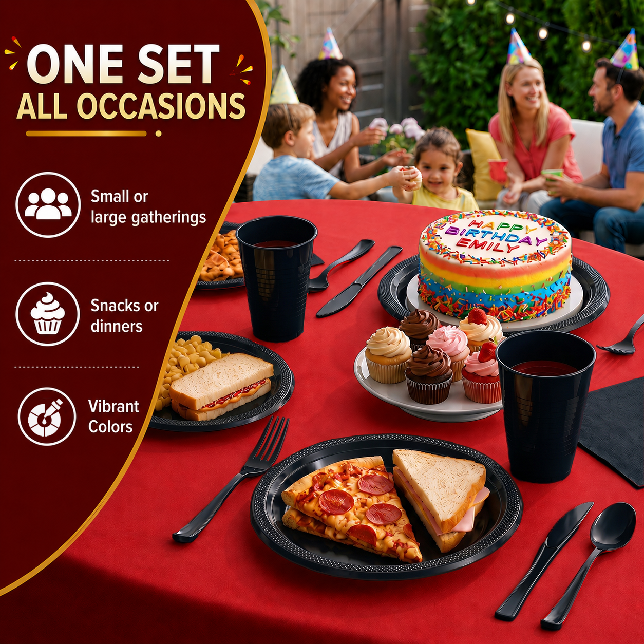 350 pcs disposable tableware set black