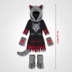Kids' She-Wolf Halloween Costume with Faux Fur and Plaid Accents