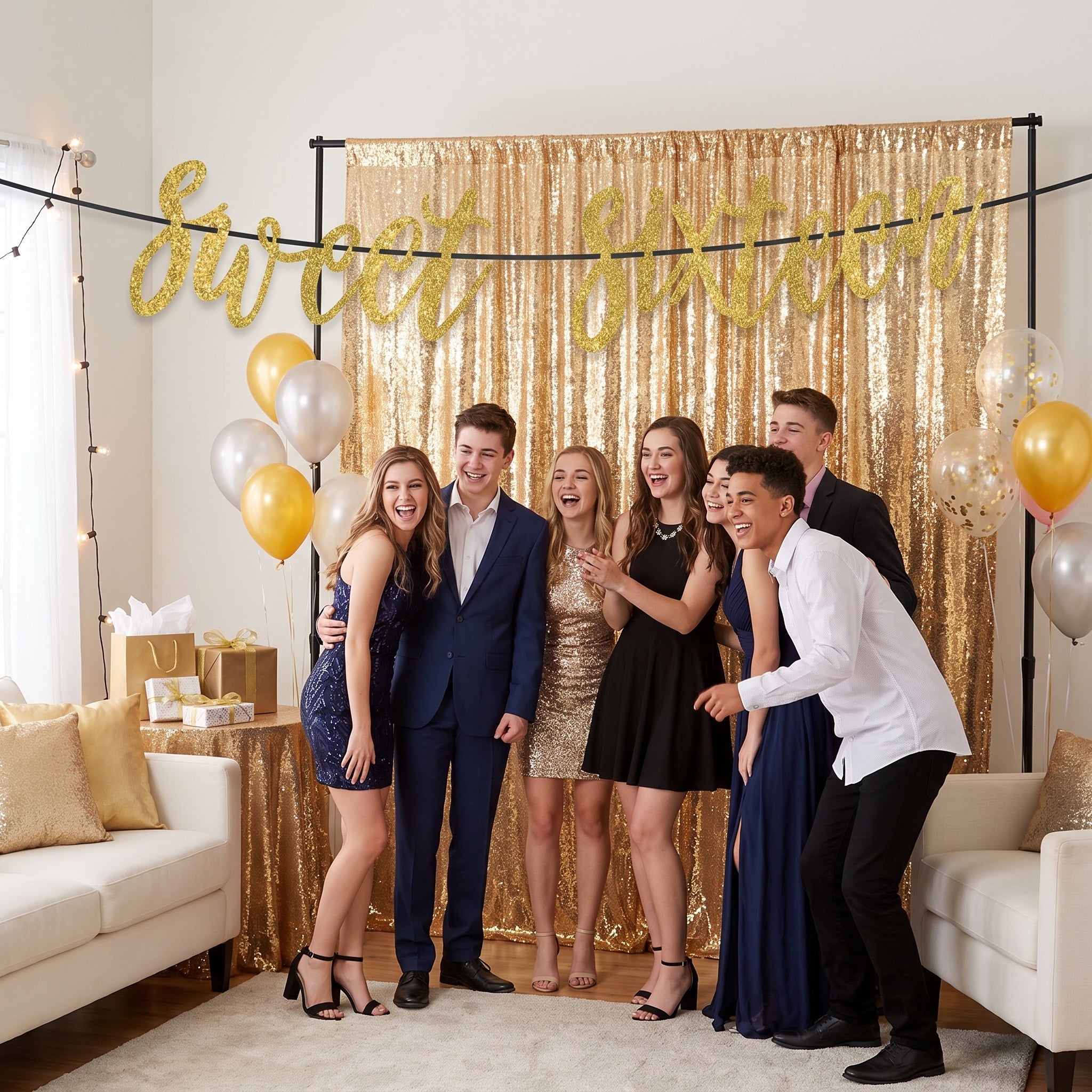 "Sweet Sixteen" Glitter Gold Birthday Banner