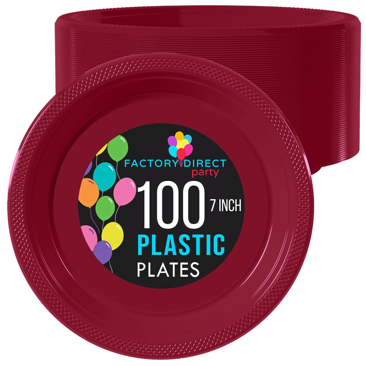 100 Pack Plate Burgundy 7 Inch