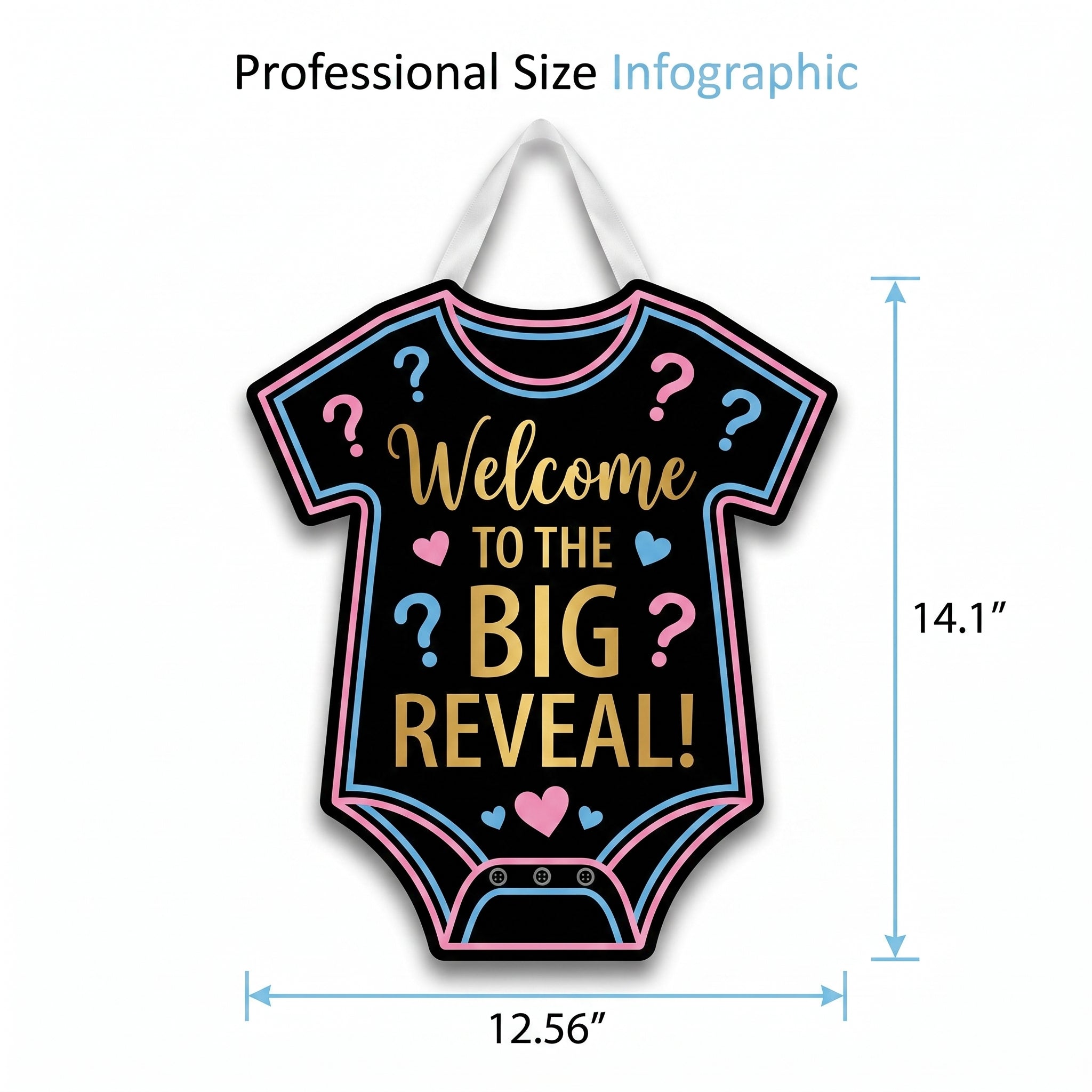"Welcome to the Big Reveal" Onesie Hanging Sign, 14-Inch Gender Reveal Decoration
