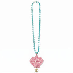 Shimmering Mermaid Seashell Pendant Necklace - 17" Pearl Beaded