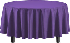 Premium Round Purple Plastic Table Covers | 12 Pack