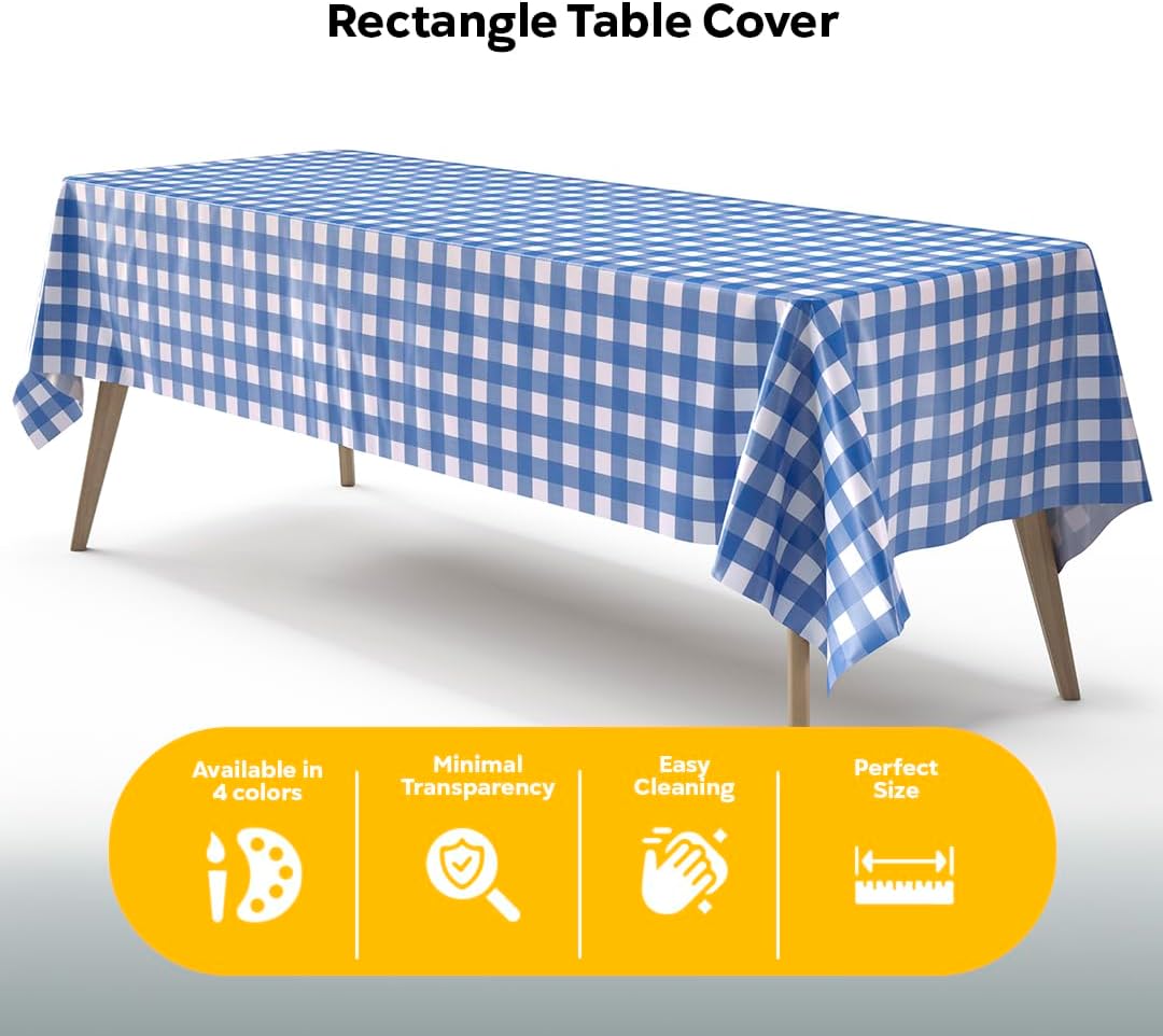 Blue Gingham Plastic Table Cover - 54 In. x 108 In.