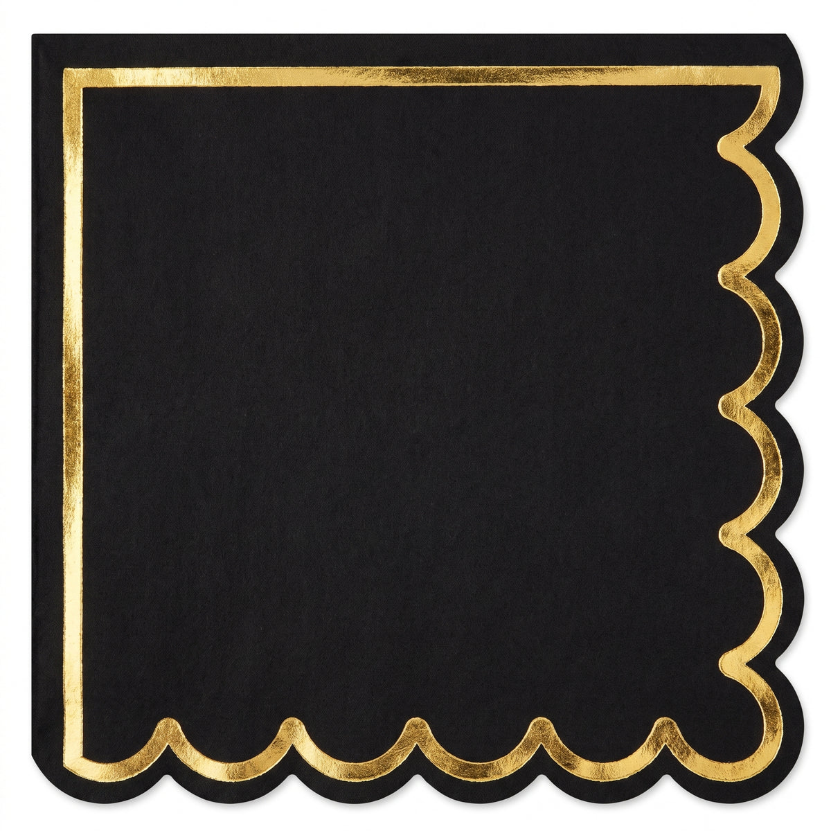 Black Scalloped Edge Beverage Napkin with Gold Hot Stamp - 5 In. X 5 In.