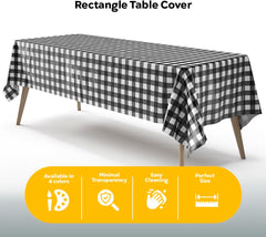 Black Gingham Plastic Table Covers | 12 Pack - 54 In. x 108 In.