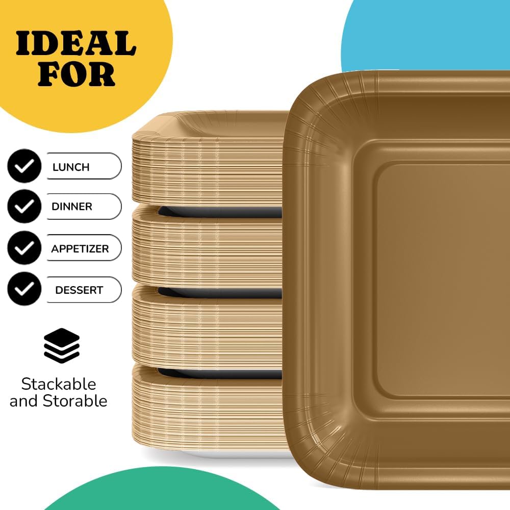 7 In. Bronze Square Paper Plates | 50 Count
