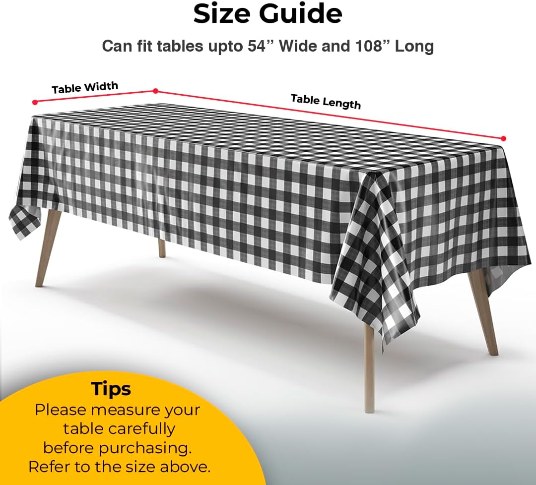 Black Gingham Plastic Table Covers | 12 Pack - 54 In. x 108 In.