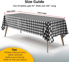 Black Gingham Plastic Table Covers | 12 Pack - 54 In. x 108 In.