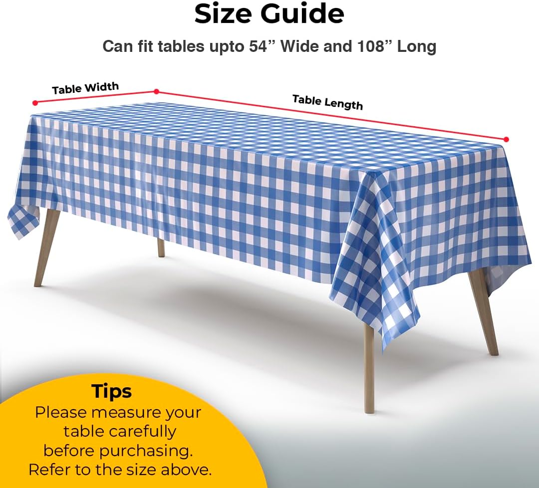 Blue Gingham Plastic Table Cover - 54 In. x 108 In.