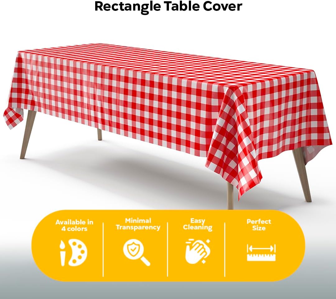 Red Gingham Plastic Table Covers | 6 Pack - 54 In. x 108 In.
