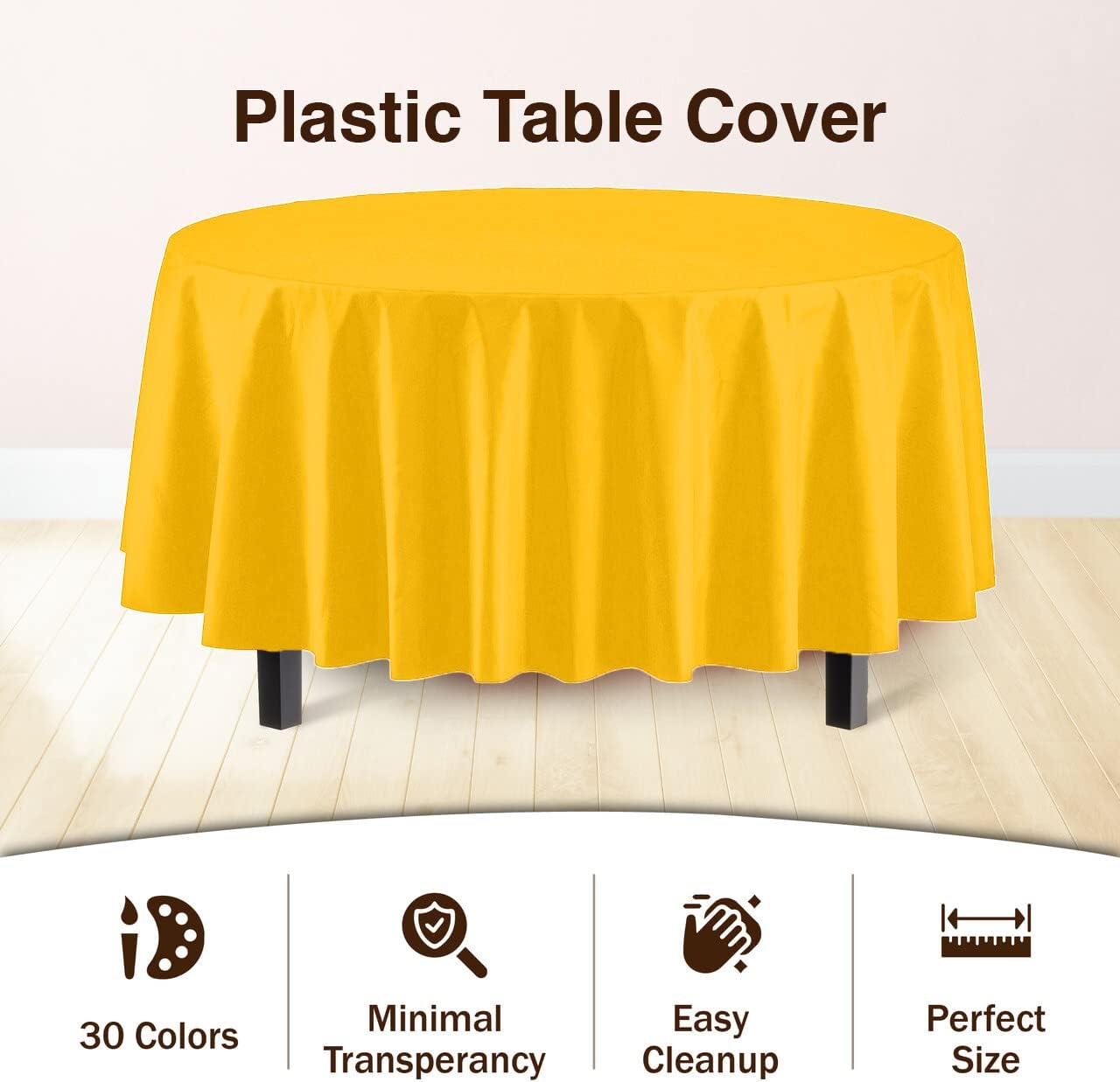 Premium Round Yellow Plastic Table Covers | 12 Pack