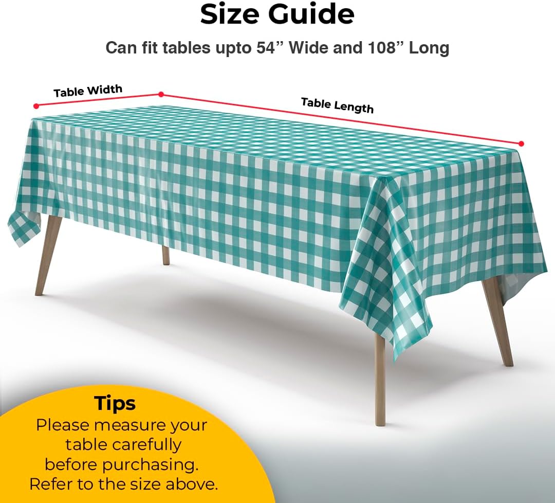 Teal Gingham Plastic Table Cover - 54 In. x 108 In.